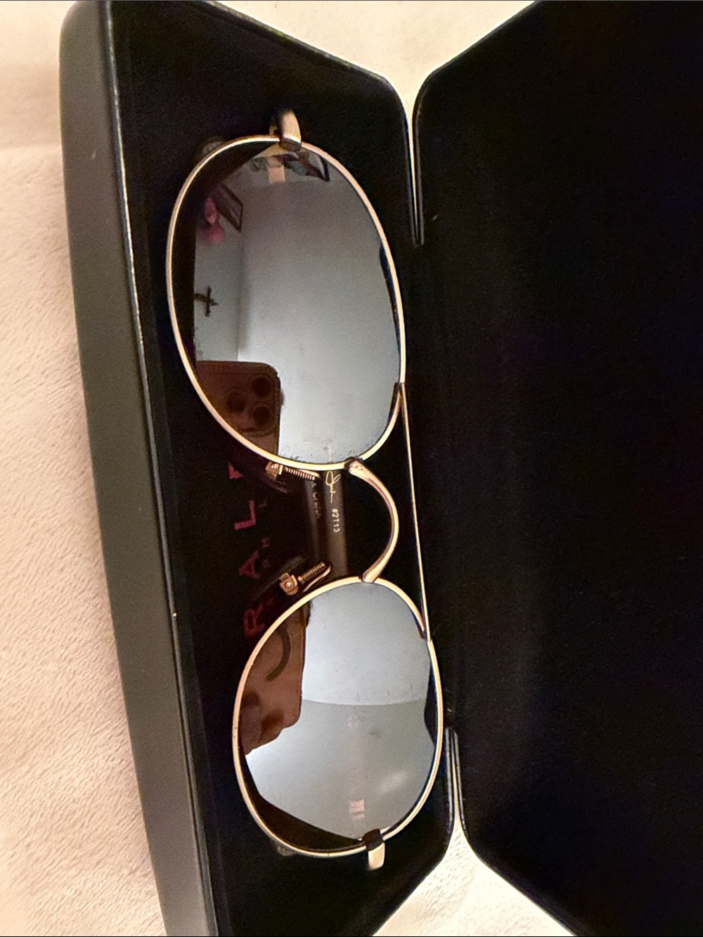 Panama Jack Gold Frame Round Sunglasses with Blue-Tinted Lenses
